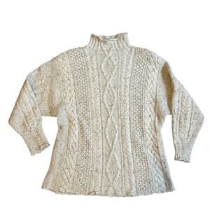 VTG Express Tricot ivory hand knit‎ angora wool blend cable knit sweater SIZE S